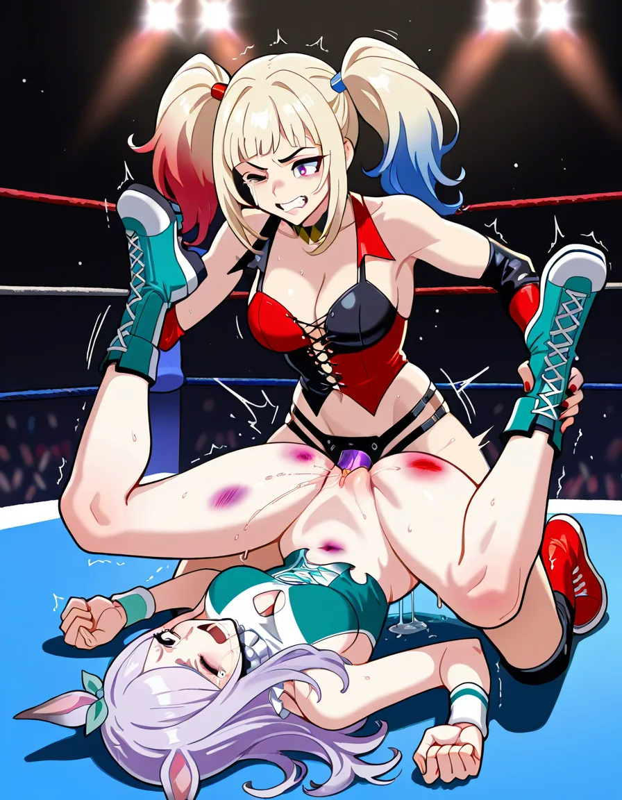 2girls , Best_quality, ultra_detailed, harley_quinn,
@mejiro_mcqueen_(umamusume)-crying-scared-terrified , yuri sex ,wrestling_ring wrestling defeated, pussy_juice squirting orgasm , strap-on vaginal,, bruised wince, torn_clothes,, torn_shirt, missionary on_back legs_up , face-to-face, from_side, crazy insane_look, hentai_studio_quality, hentai_studio_quality, hentai_studio_quality, hentai_studio_quality, hentai_studio_quality