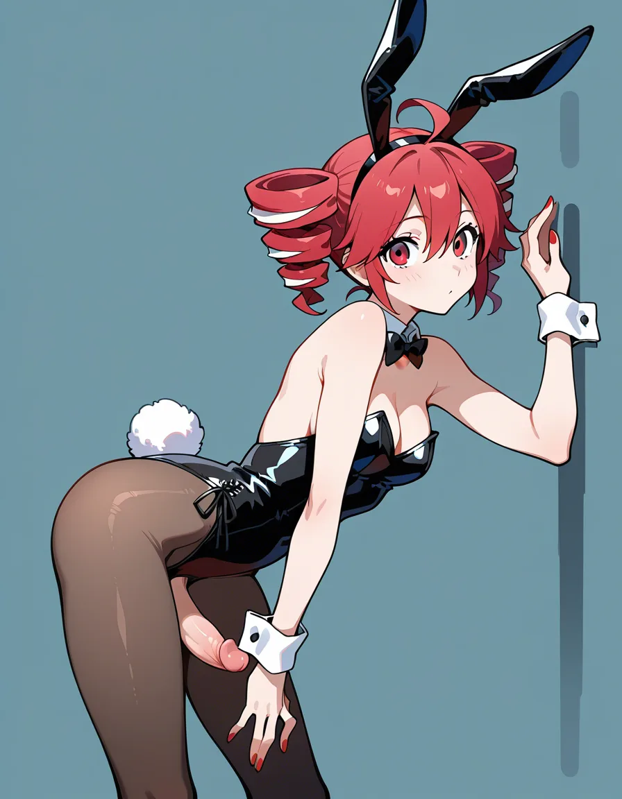 Kasane Teto, bunny girl outfit, futanari, bent over, hentai_studio_quality