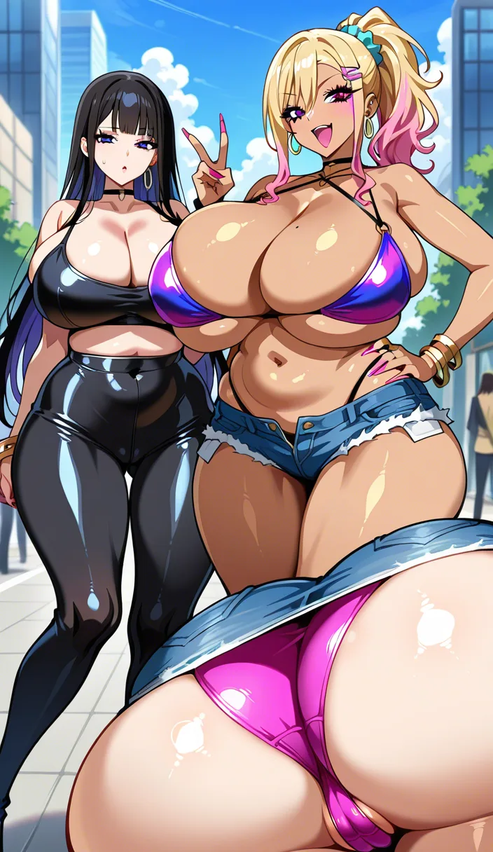 3girls . Gyaru. Gyaru tight-fitting clothes sexy. gigantic breasts. chubby Sexy. Prostitution. Gyaru style makeup., hentai_studio_quality