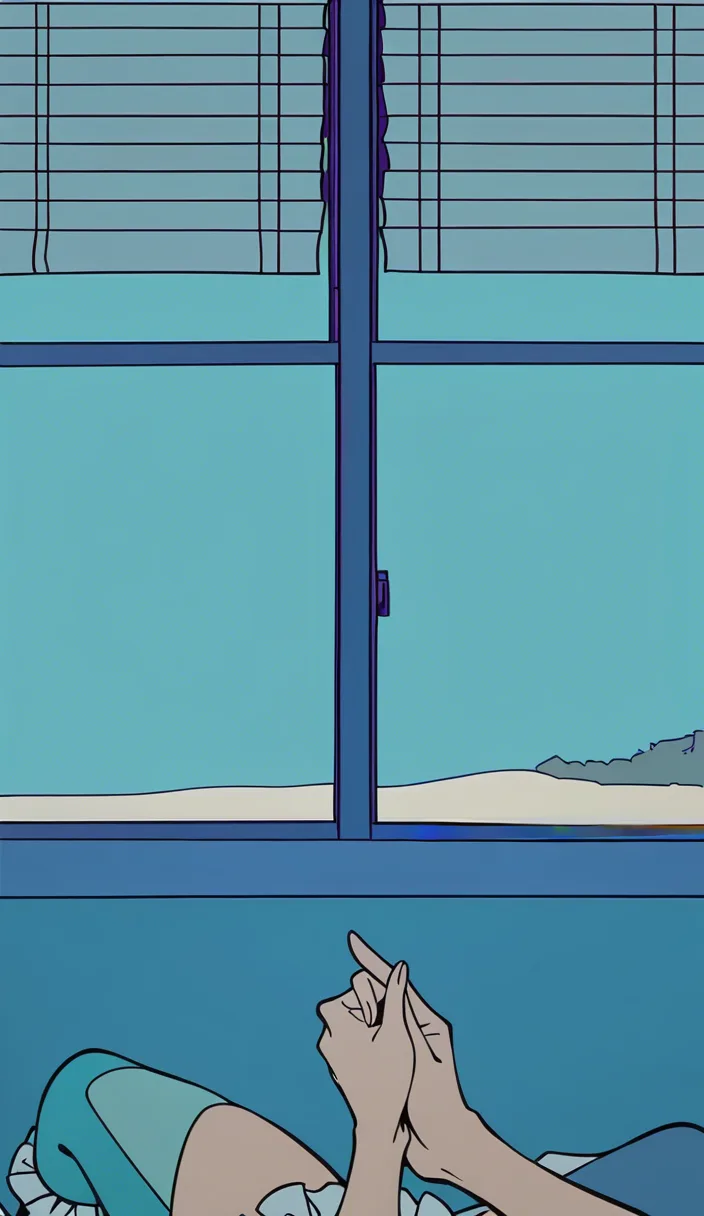 best quality, clean lines, solo, shiny skin, frills, masturbation, beach, window light, 2D illustration