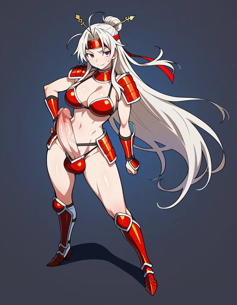 sengoku renka zoom ,takeda shingen ,bikini armor,white hair ,futanari ,big penis, hentai_studio_quality