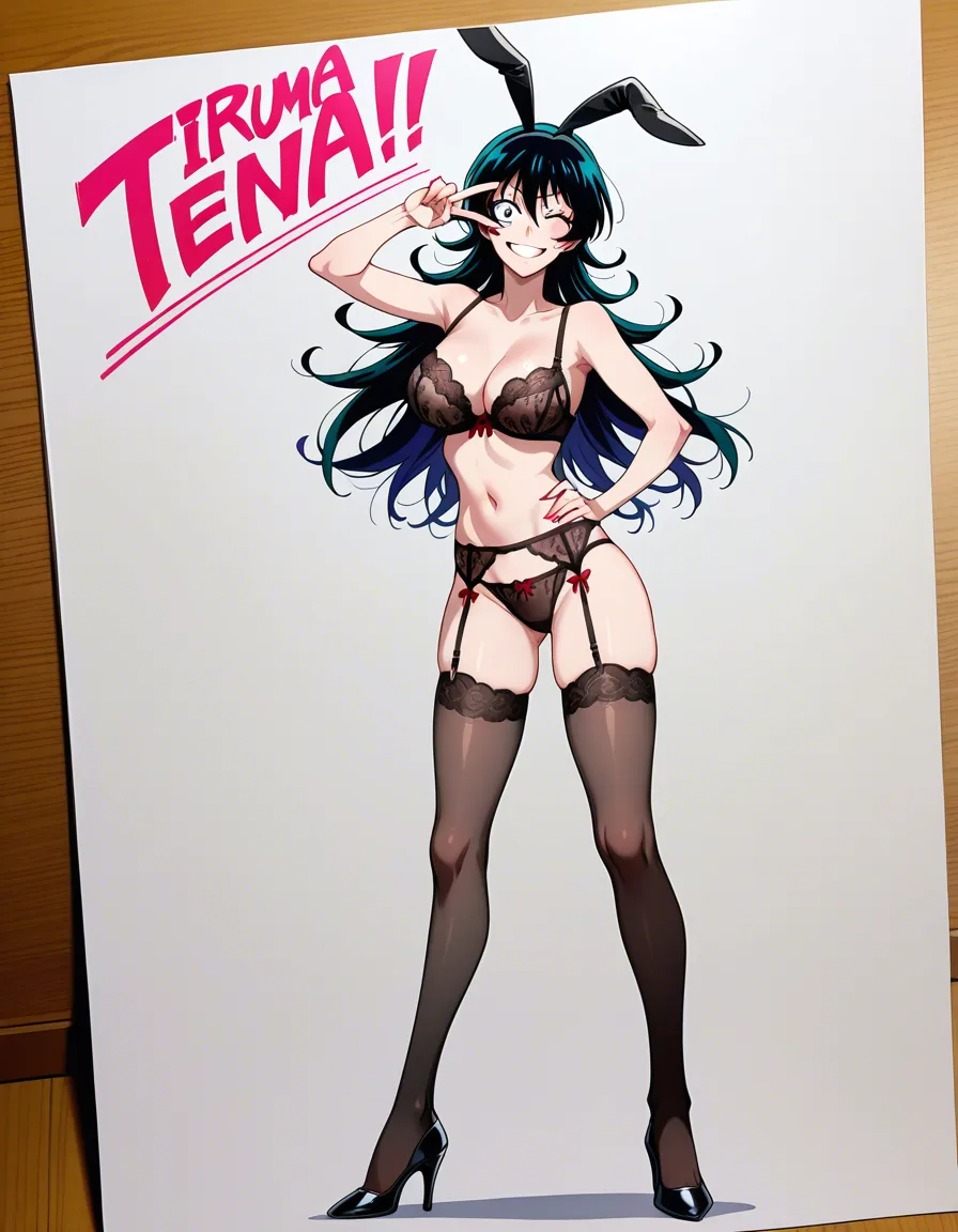 Ameri azazel from iruma kun , lingerie , high_heels , thighhighs , v, hentai_studio_quality