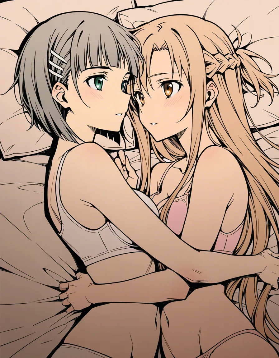 Asuna and Suguha from SAO, 2girls, yuri, hentai_studio_quality