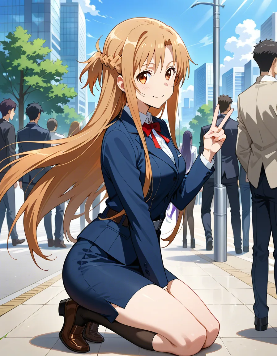 Asuna from SAO, kneeling, public, hentai_studio_quality