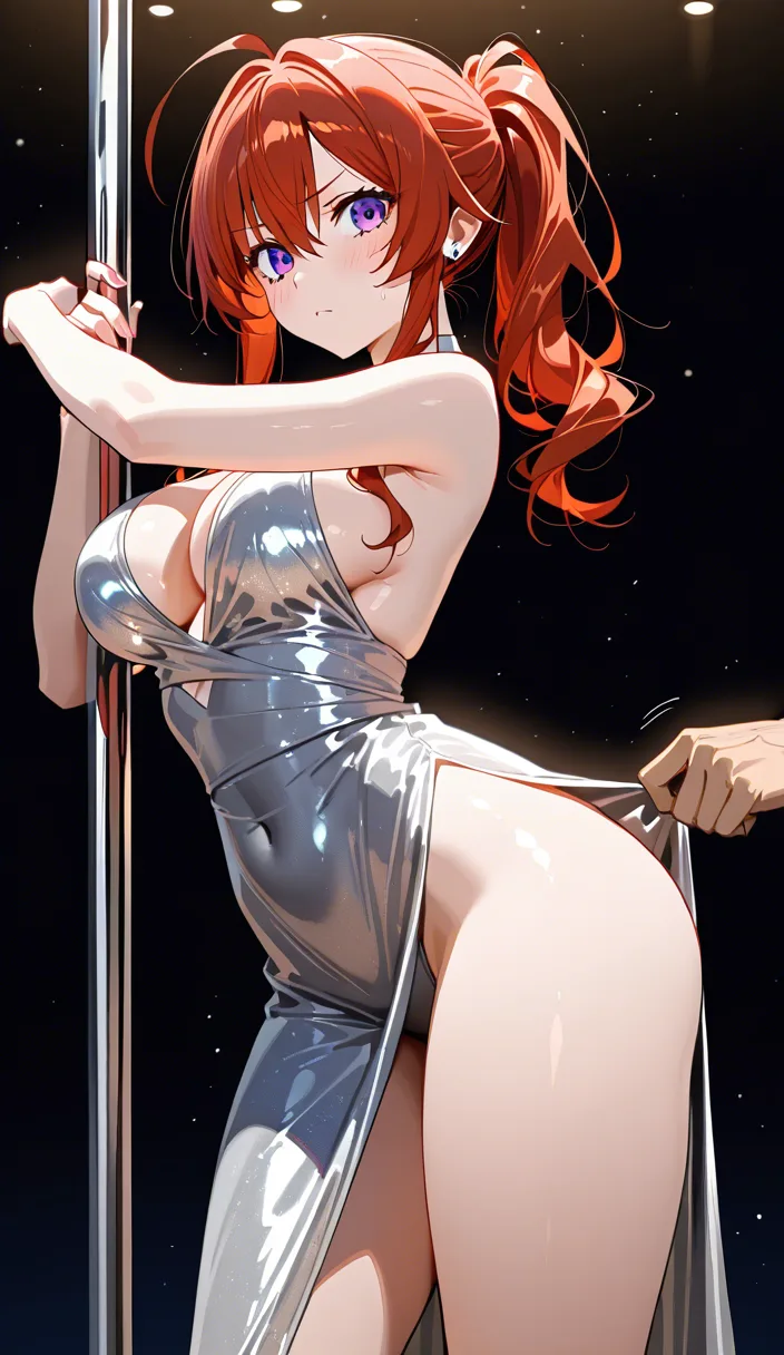ultra detailed, solo focus, thighs, cocktail dress, stripping, eroge aesthetic