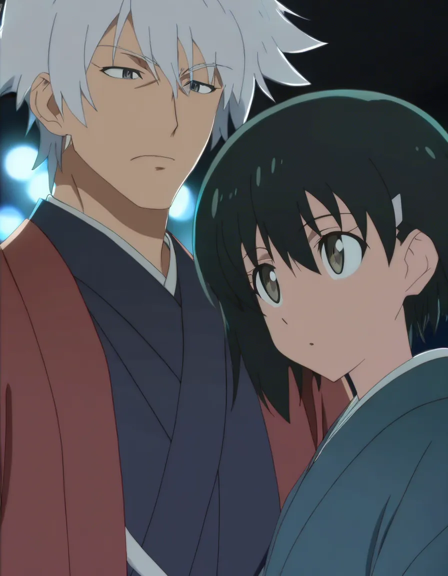 masterpiece quality, best quality, super detailed, aesthetic lighting (anime style:1.3), 2d, anime screencap, cel shading, flat color. yaoi, size_difference, age age_difference, tall handsome man, grey_eyes, short_hair, white_hair, bangs, kimono, blushing, heavy_breathing, standing_sex, anal with smaller, younger male, blue_hair, ahoge, blue eyes, standing, leg_up, kimono, ahegao BREAK classroom, night, hentai_studio_quality, hentai_studio_quality