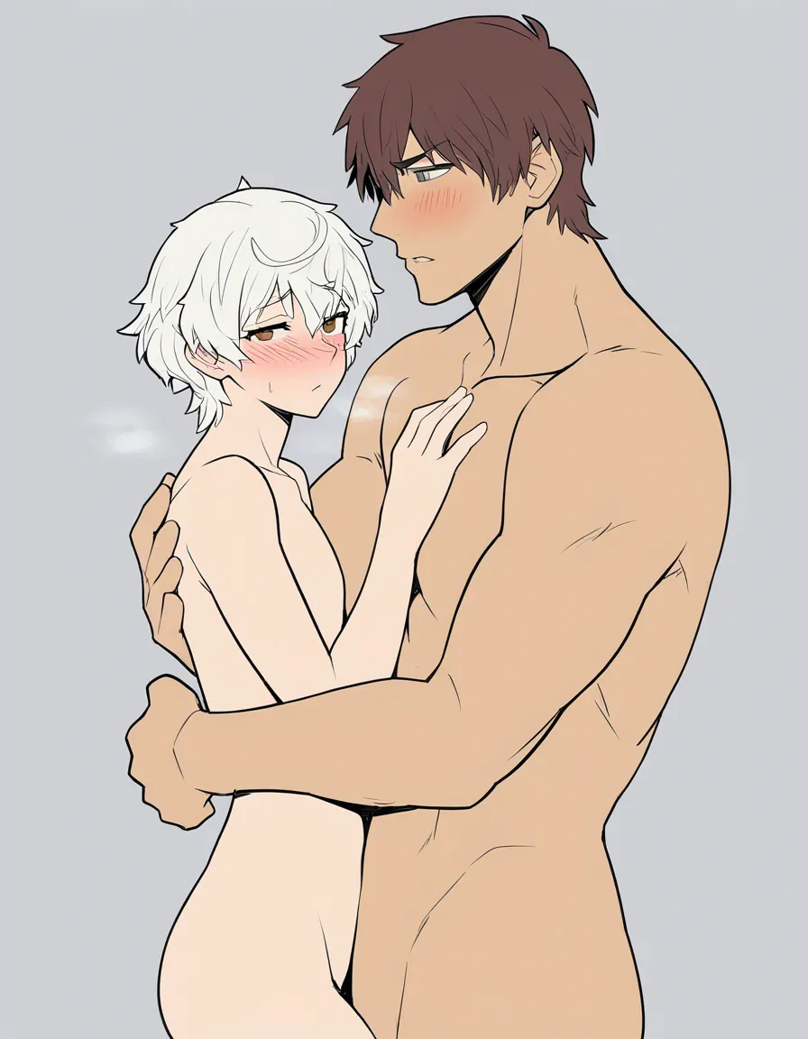 masterpiece, best quality, cel shading, flat color, yaoi, size_difference, age_difference, older handsome, taller man, grey_eyes, short white_hair, bangs, blush, heavy_breathing, naked, smaller, younger male, super short wavy brown hair, brown_eyes, naked, full-face_blush, ahegao, anal, missionary, mating press, legs_up, BREAK tatami, futon bed, night, hentai_studio_quality, hentai_studio_quality, hentai_studio_quality, hentai_studio_quality, hentai_studio_quality, hentai_studio_quality, hentai_studio_quality