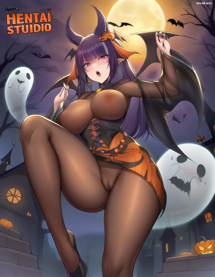 dress up as a ghost,halloween, see-through_clothes ,nipple,cameltoe, hentai_studio_quality