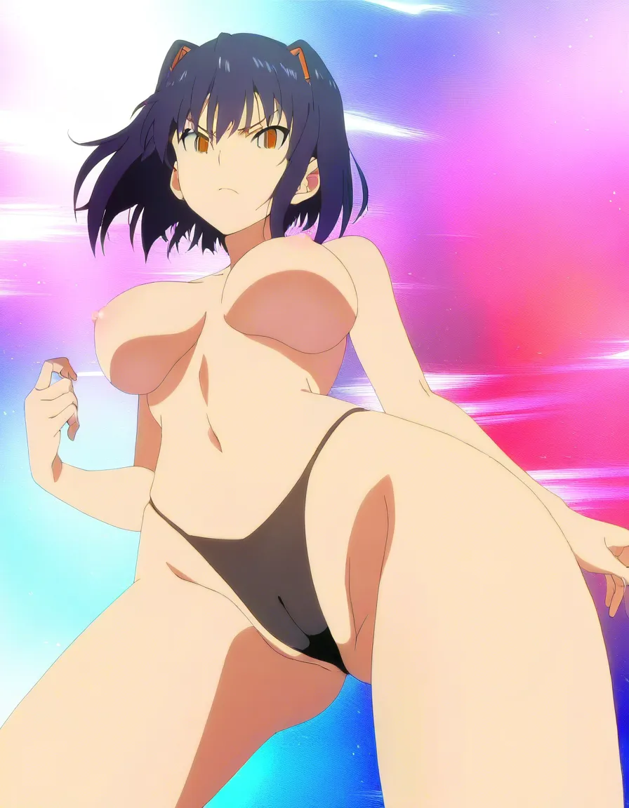 masterpiece, best quality, vivid anime colors @jiro_kyoka highleg_panties thong cameltoe topless, hentai_studio_quality, full_body from_front, standing, hentai_studio_quality,, (anime style:1.3), 2d, anime screencap, cel shading, flat color
