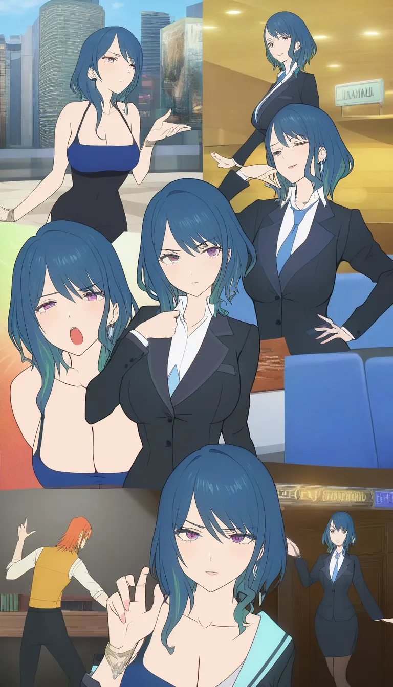 A gorgeous busty office lady. Cleavage. Attractive. Drawn anime style., (anime style:1.3), 2d, anime screencap, cel shading, flat color