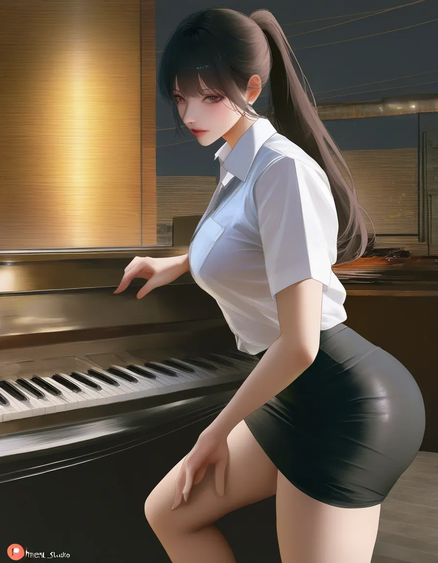 sharp focus, 8k uhd, multiple girls, ponytail, black skirt, leg up, hyperrealistic, hentai_studio_quality