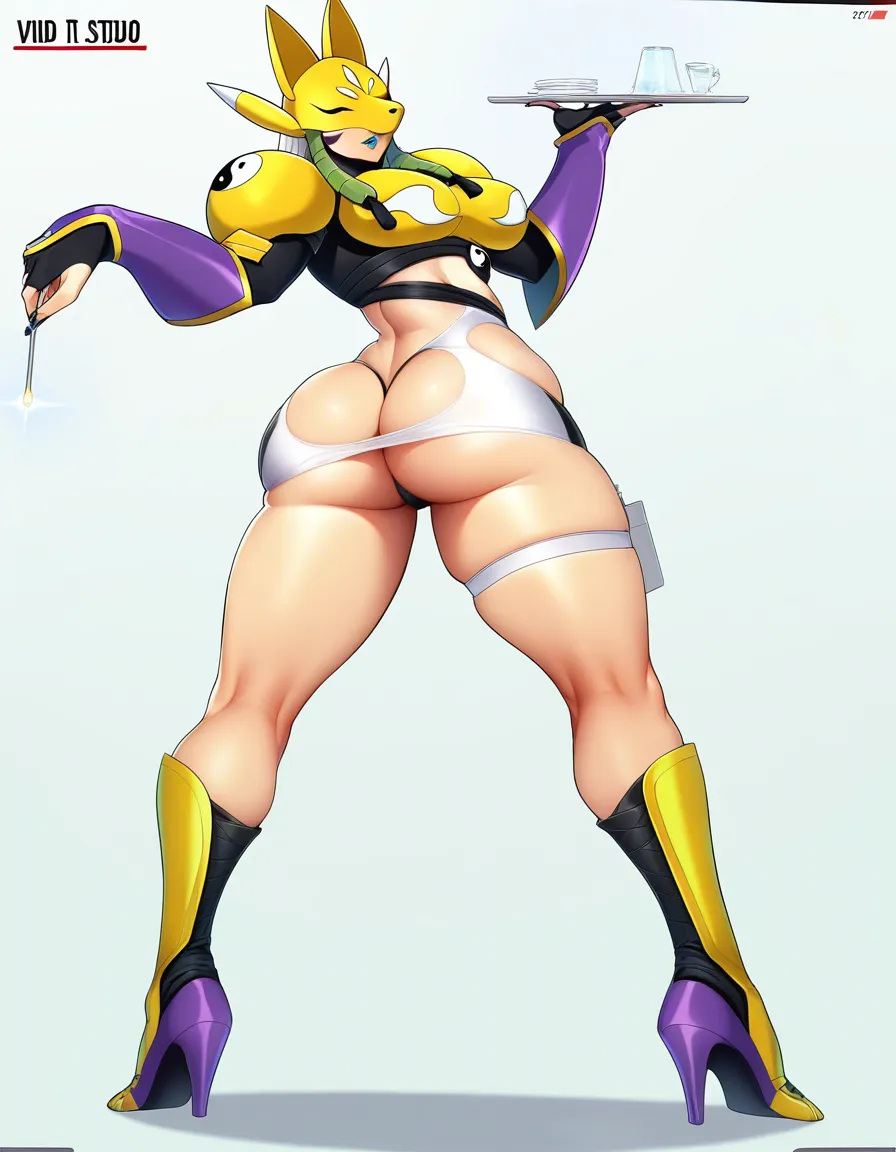 highres, sakuyamon, vivid, high high_heels, revealing_clothes, nurse, thick_thighs, ass_focus, hentai_studio_quality