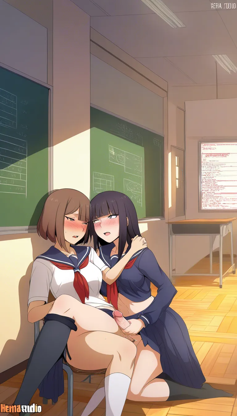 best quality, explicit detail, school_uniform, classroom yuri, futa_with_female, handjob, sitting, blush, hentai_studio_quality, hentai_studio_quality
