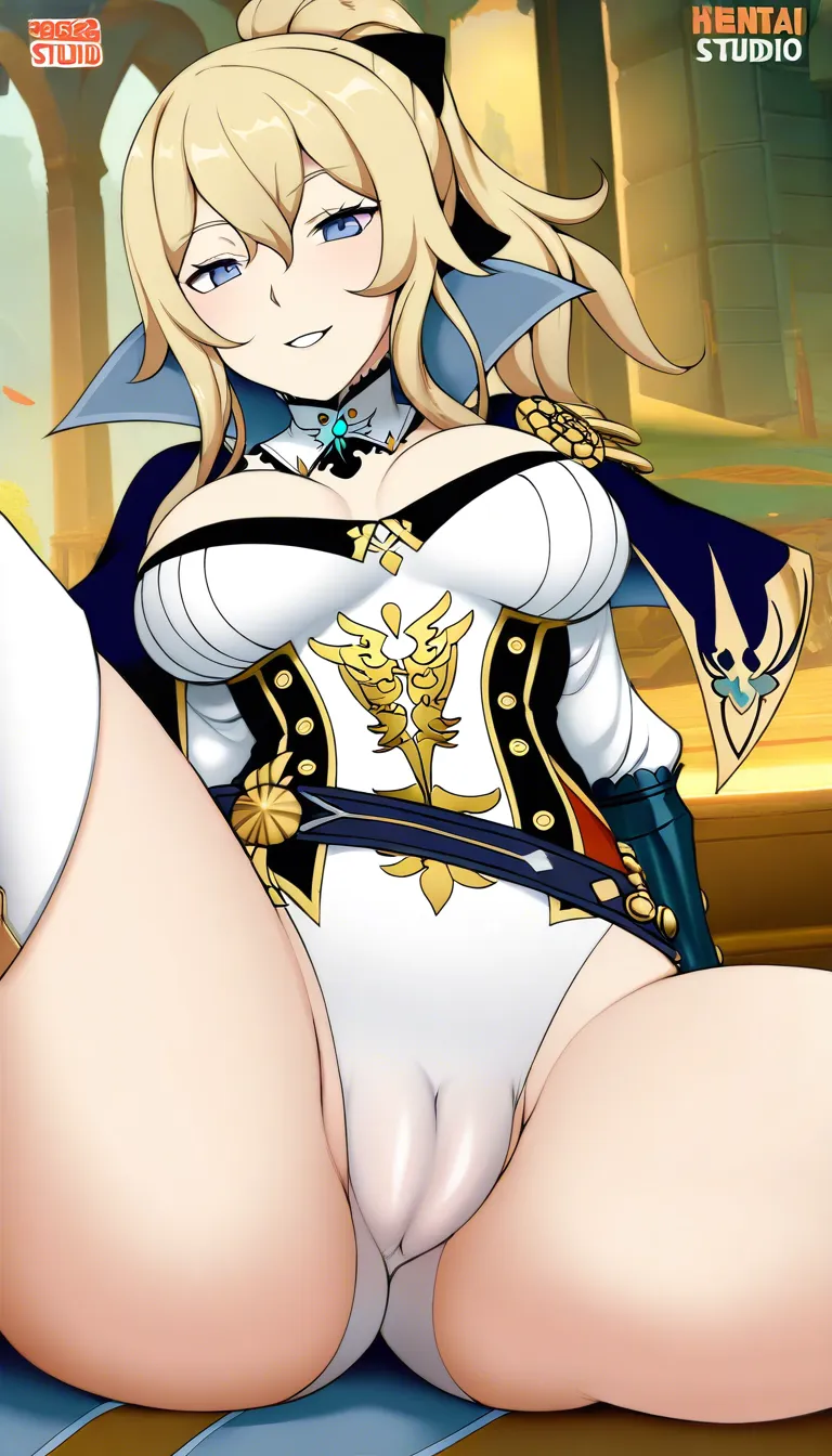 Masterpiece, Genshin Impact style, 1girl, Jean,coutfit, Curveous, cameltoe, Seductive smile.,,, hentai_studio_quality,,,,, hentai_studio_quality, hentai_studio_quality