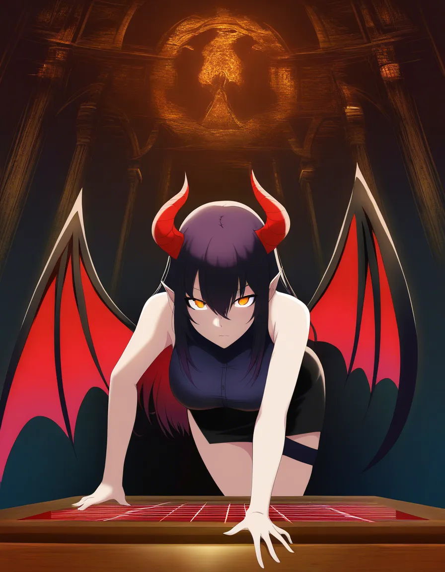 ultra detailed, succubus, sleeveless, bent over, smoldering look, medium shot, detailed shading, hentai_studio_quality