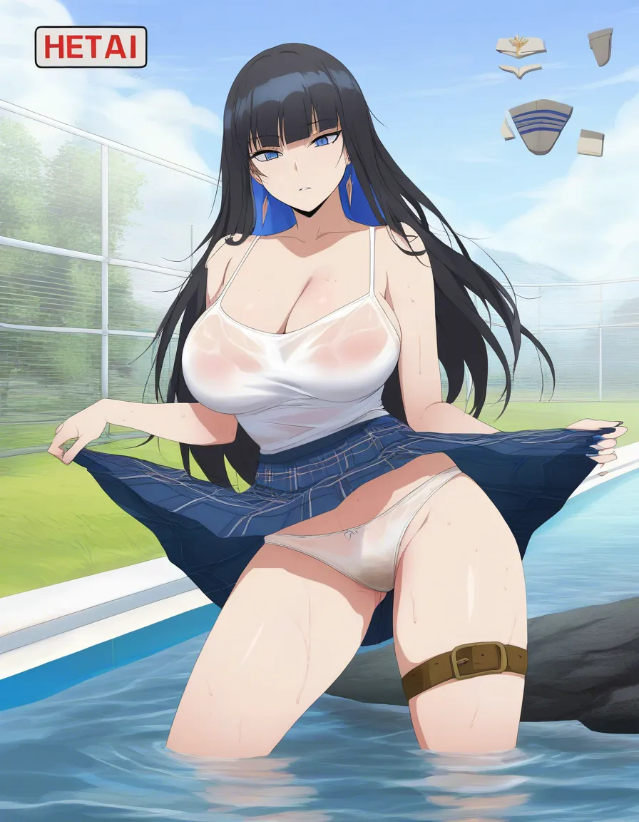 large_breasts panties camisole, skirt hentai_studio_quality, wet_clothes, hentai_studio_quality