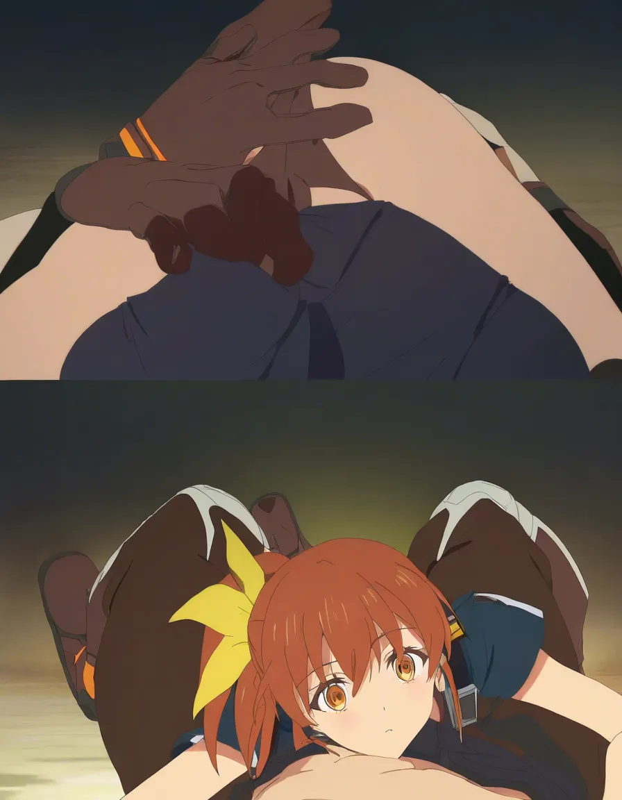cinematic photo, 8k, 1girl, gloves, 69 position, warm tones, 8k uhd photo, (anime style:1.3), 2d, anime screencap, cel shading, flat color