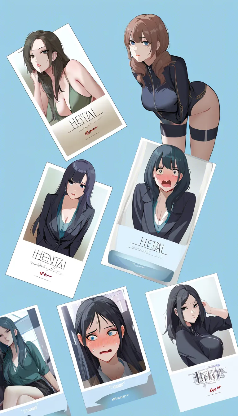 RAW photo, ultra realistic, 4girls, hair pull, thigh strap, blue background, nervous blush, lifelike render