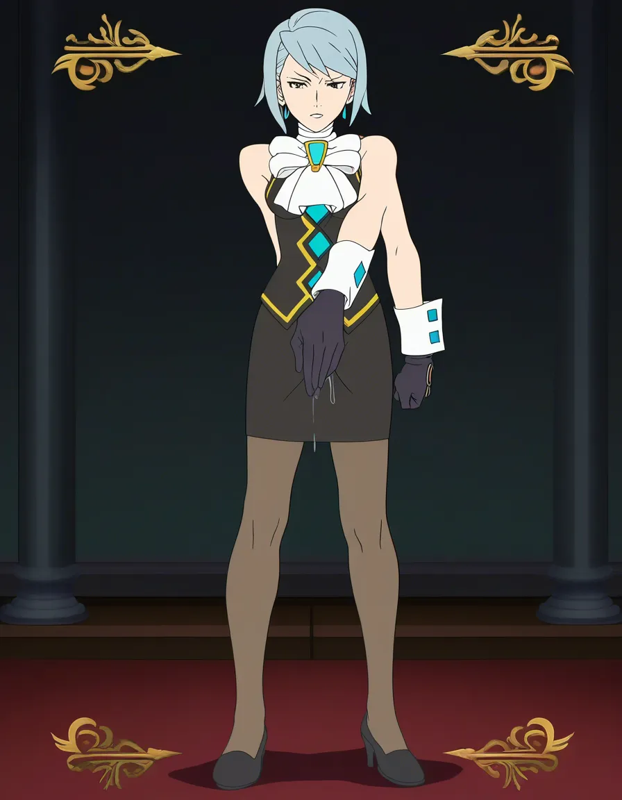 Franziska Von Karma from Ace Attorney, Full body, in clothed, futanari masturbation, (anime style:1.3), 2d, anime screencap, cel shading, flat color