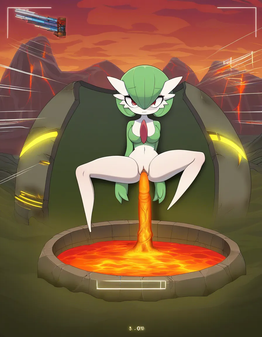 Female Gardevoir with her legs spread and being penetrated by a lava penis., hentai_studio_quality