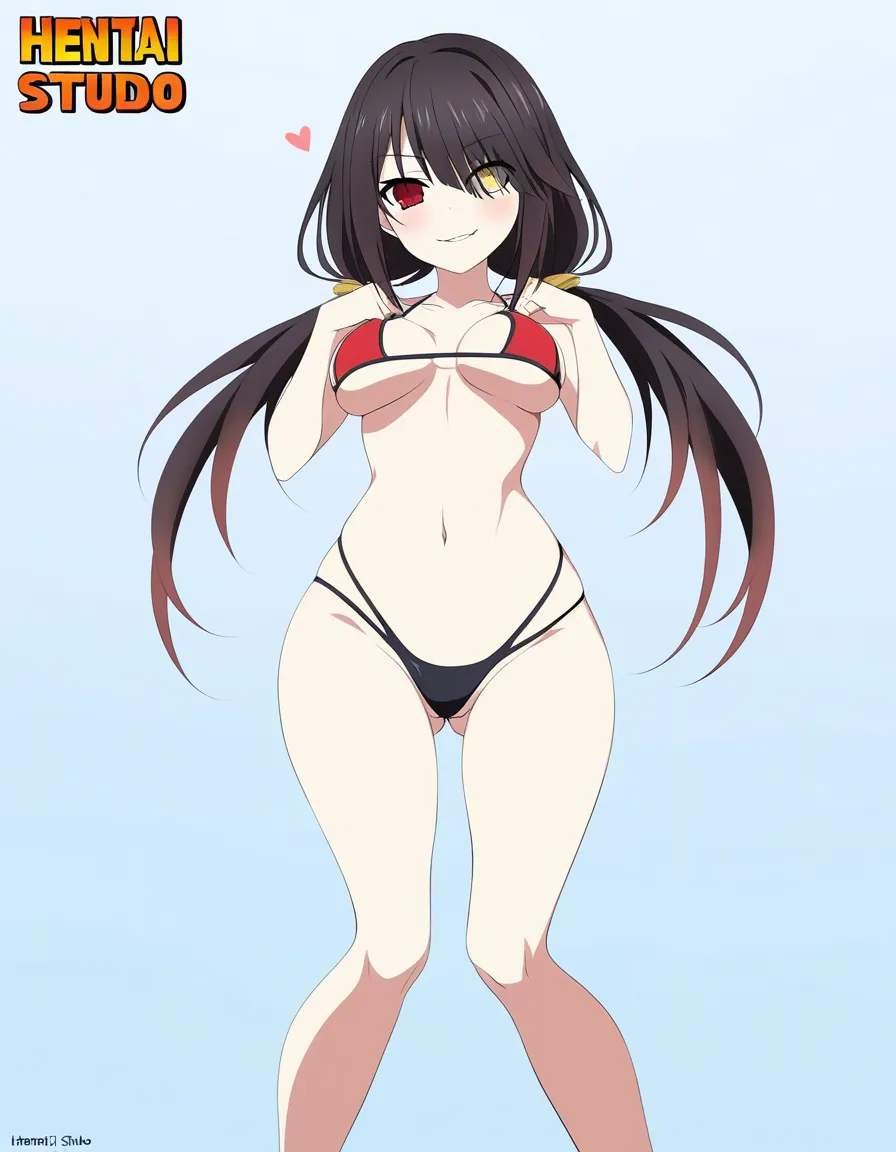 ultra detailed, @tokisaki_kurumi , ass visible through thighs, bikini, anal sex, playful expression, soft cel shading, hentai_studio_quality