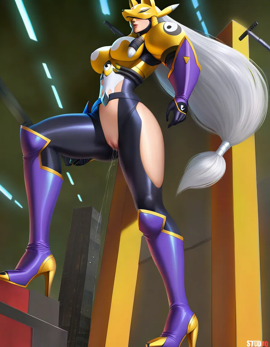 ultra detailed shading, masterpiece, clean art, highly_detailed, best_quality, sakuyamon, very_long_hair, white_hair, twintails, hentai_studio_quality, realistic, high_heel_boots, pussy_juice, full_body, skin_tight, defined_legs, leaking_pussy, hentai_studio_quality, tank_top, micro_shorts, bent_over, presenting, wedgie, ass_focus, hentai_studio_quality