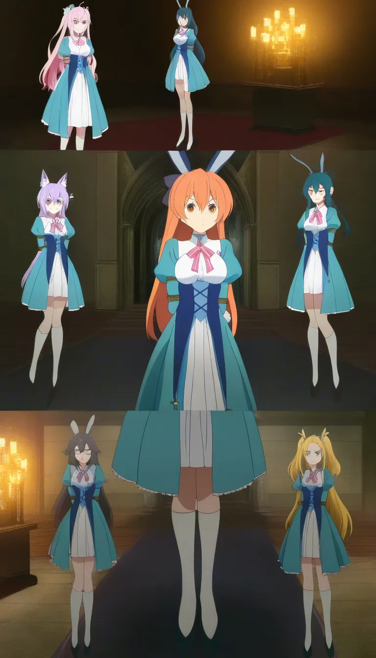ultra HD, lifelike, 5girls, standing, puffy sleeves, bondage, film photography, (anime style:1.3), 2d, anime screencap, cel shading, flat color, @00osamio00