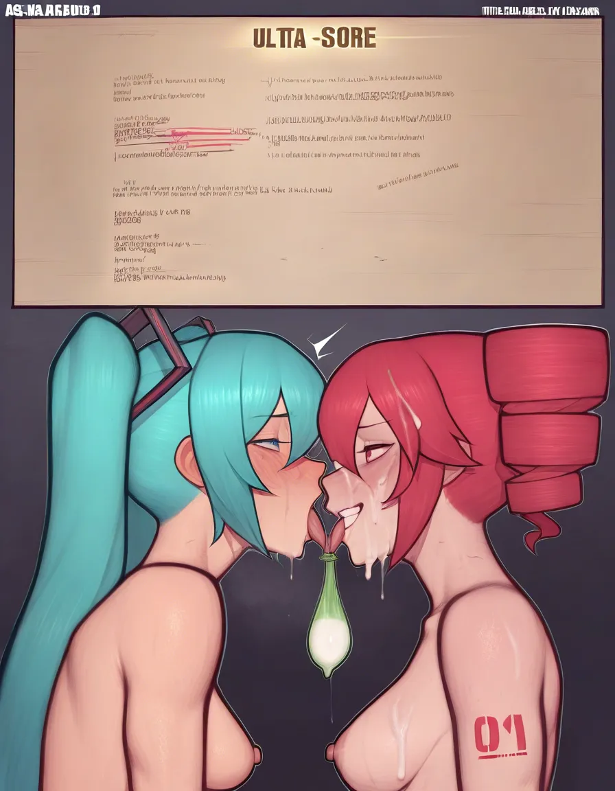 /masterpiece, /ultra_detailed, #asura_(asurauser)_artstyle, @hatsune_miku, @kasane_teto, 2girls, medium_breasts, smile, full-face_blush, tongue_out, cum, facial, used_condom, nude, hentai_studio_quality