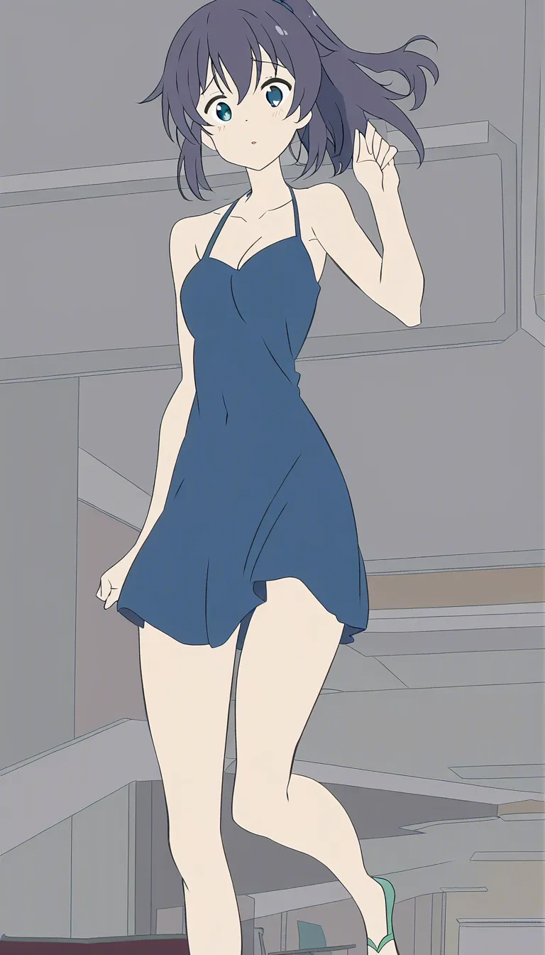 highly detailed, vibrant, 1other, straddling, athletic build, dress, anime style