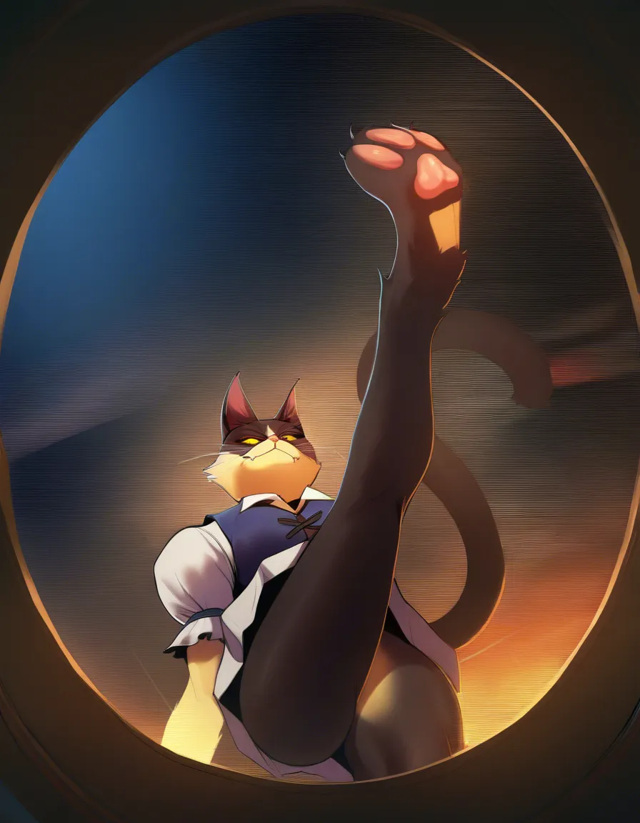 studio quality, sharp focus, solo focus, puffy sleeves, leg up, warm tones, film photography, catgirl, blowjob, pov blowjob, anthro cat girl, khajiit, hentai_studio_quality