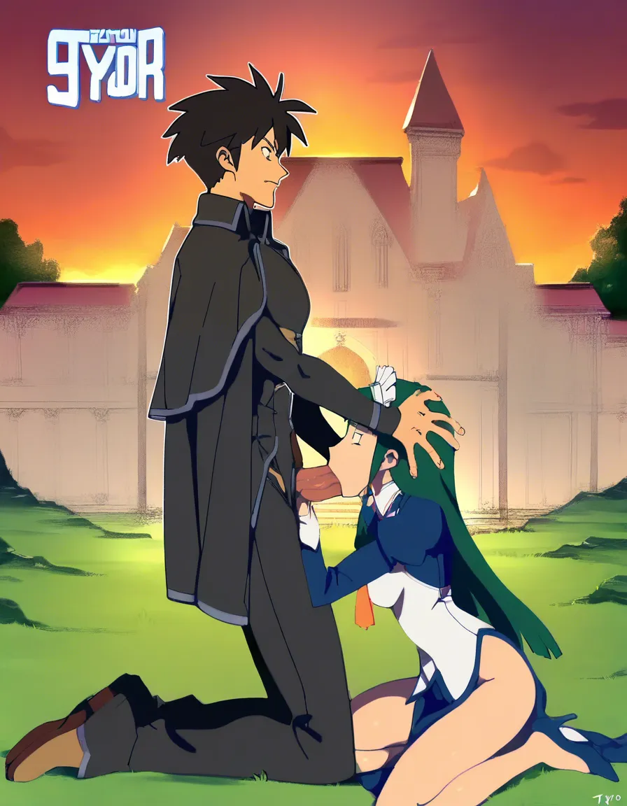 @izayoi_sakuya giving deepthroat to a man with a huge penis. optionaltypo art style, skinny, clothed_sex, bare legs, kneeling, mansion,, (anime style:1.3), 2d, anime screencap, cel shading, flat color
