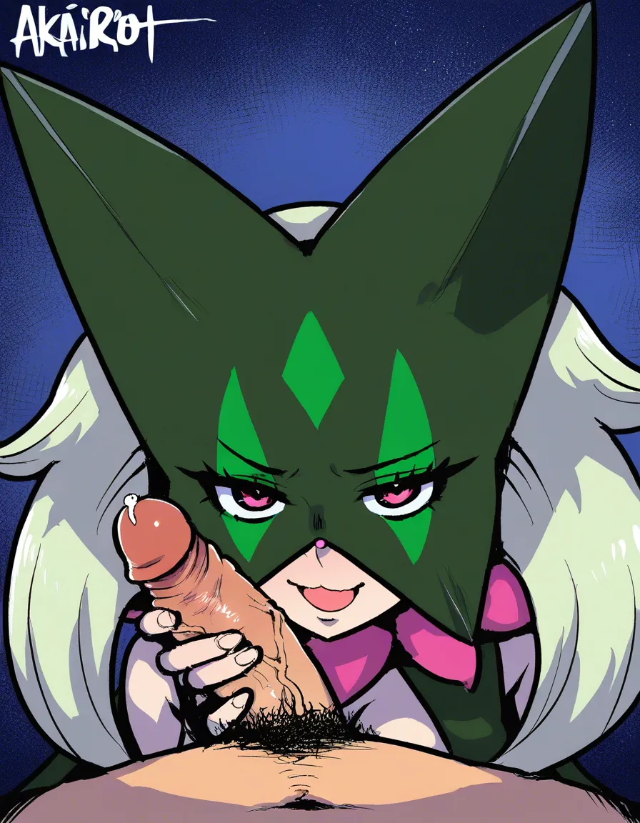 akairiot_artstyle, @meowscarada, 1girl, naughty_face, handjob, looking_at_viewer, facing_viewer, pov, hentai_studio_quality
