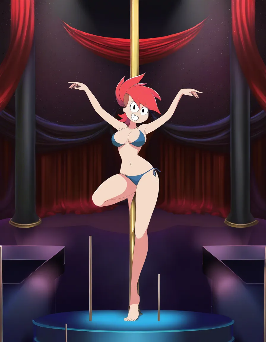 masterpiece , frankie_foster , bikini , stripper , stage , pole , happy , dancing , hentai_studio_quality, hentai_studio_quality