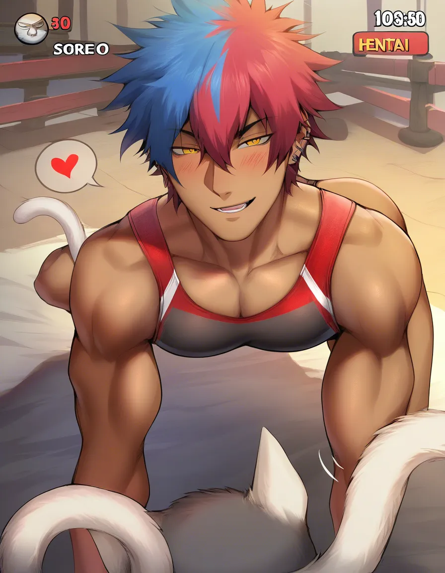 ultra detailed, cat_boy , athletic build, heart, on all fours, detailed shading, hentai_studio_quality