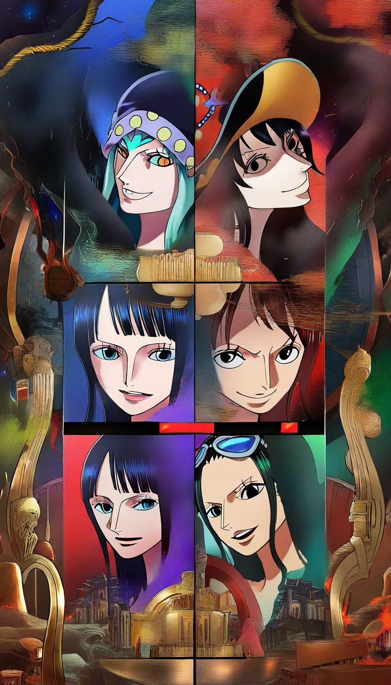 Masterpiece, best quality, amazing quality, professional quality, ultra-detailed, fine texture details, vivid colors, rich colors, sharp focus, multi-panel layout, art style inspired by Eiichiro Oda, One Piece, @Luffy, @Nico_Robin, professional composition. Panel 1: A sexually pent-up Luffy suddenly embraces Nami in the ship's cabin; male, standing behind the female and fondling her breasts, female, large breasts, looking surprised, in the ship's cabin. Panel 2: Doggy-style sex; male, thrusting his hips vigorously, female, letting out cries of pleasure, in the ship's cabin. Panel 3: Missionary-style sex on a bed; male, pinning the female down on the bed, missionary position, thrusting his hips vigorously, internal ejaculation (creampie), female, "ahegao" (ecstatic, dazed expression). Panel 4: Still not satisfied, the male continues to thrust his hips; the female is overwhelmed by pleasure and left in a daze. Includes Japanese sound effects and Japanese speech bubbles., hentai_studio_quality