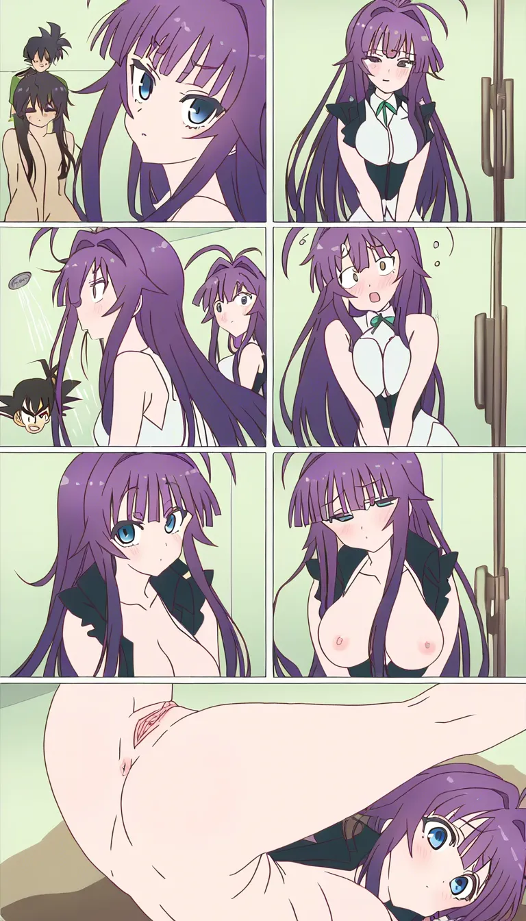 Kanokon older woman large bust uncensored purple hair dragonball steamy shower
