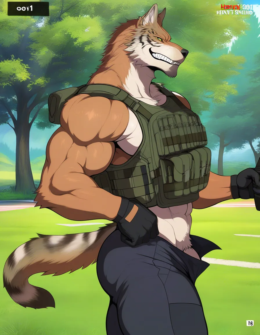 highly detailed, sharp, 2boys, muscular, black gloves, futanari, outdoors, soft cel shading, hentai_studio_quality