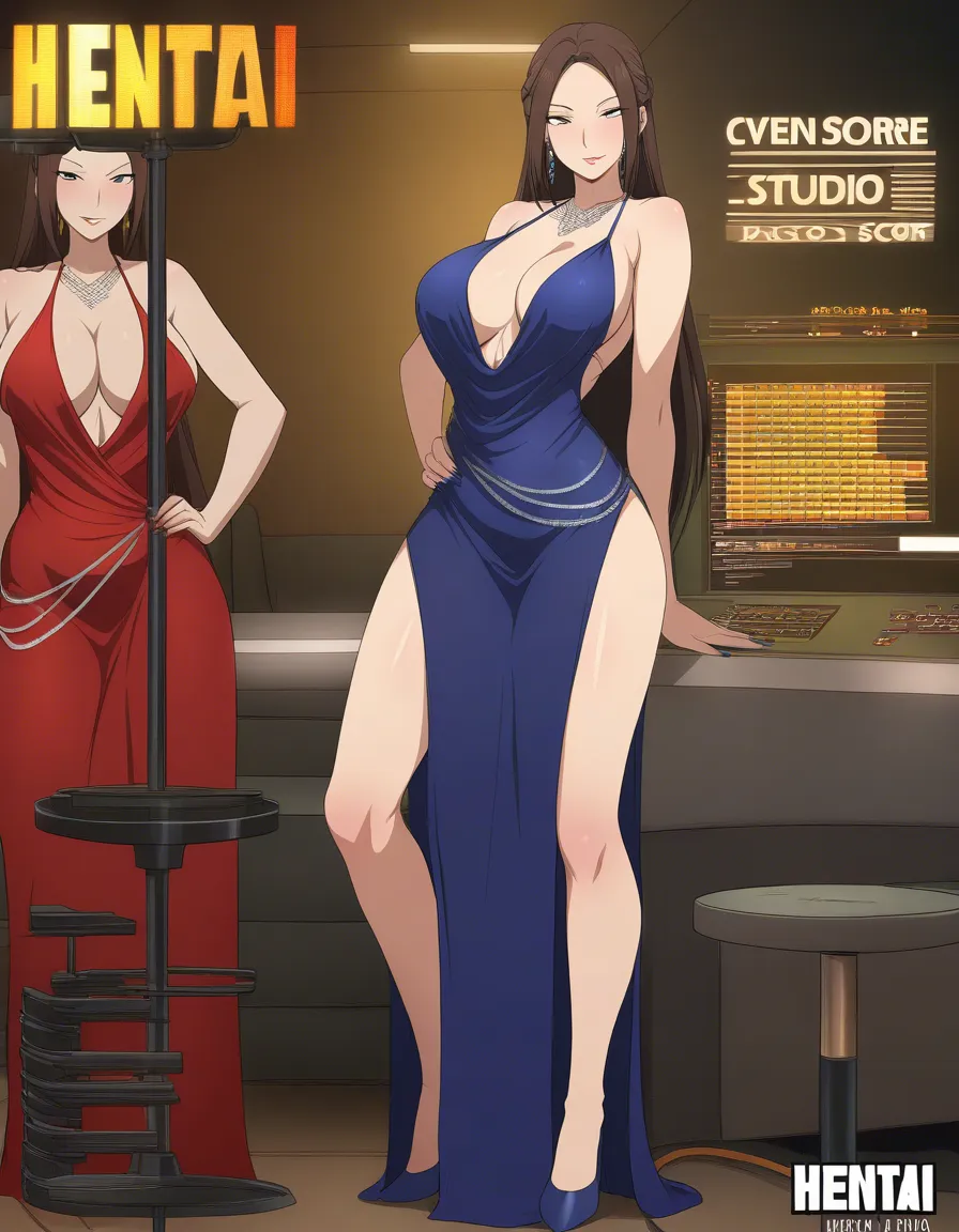 best quality, polished, brunette woman, evening gown, creampie, doujin style, hentai_studio_quality