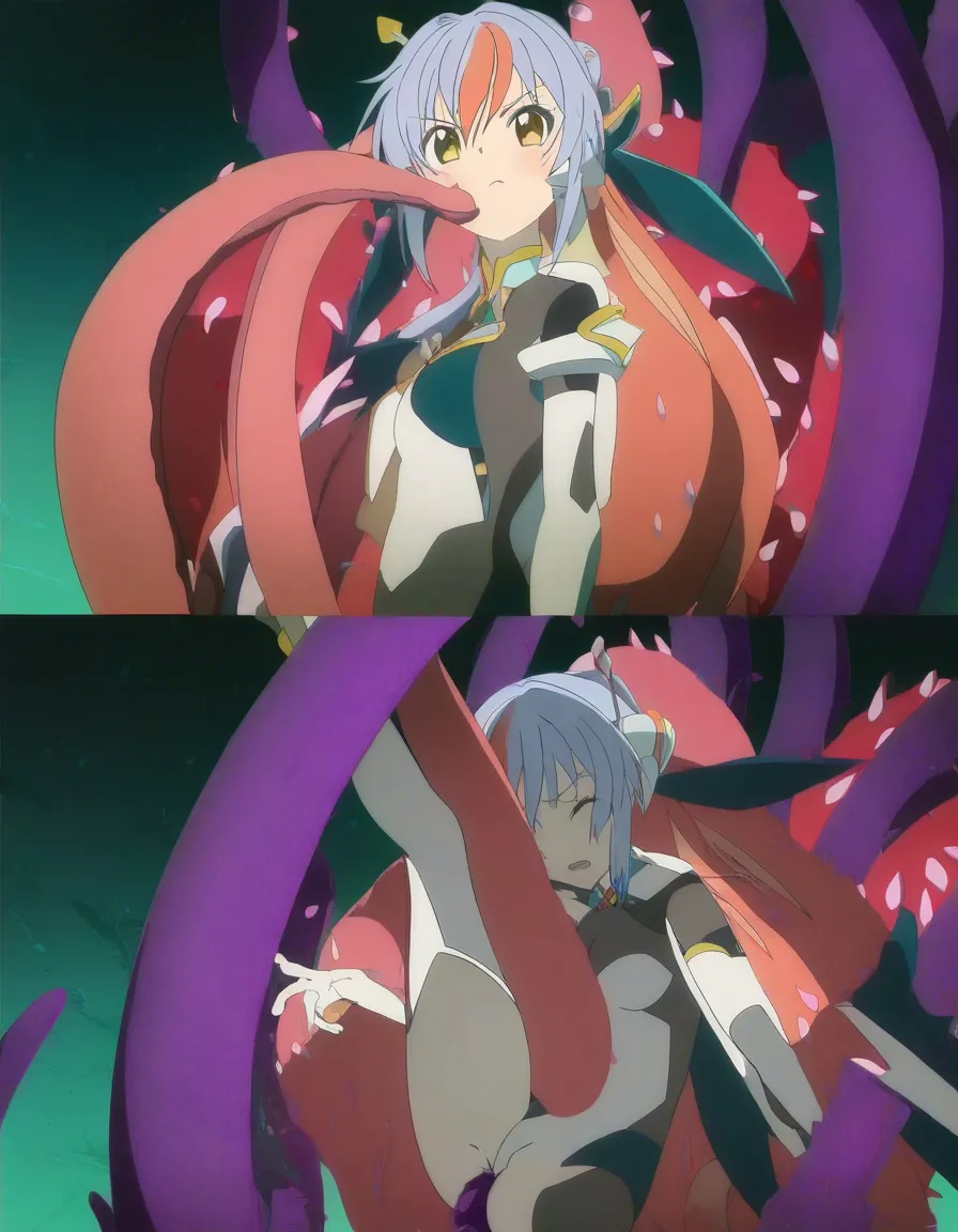 Nami being penetrated by a tentacle., (anime style:1.3), 2d, anime screencap, cel shading, flat color, (anime style:1.3), 2d, anime screencap, cel shading, flat color