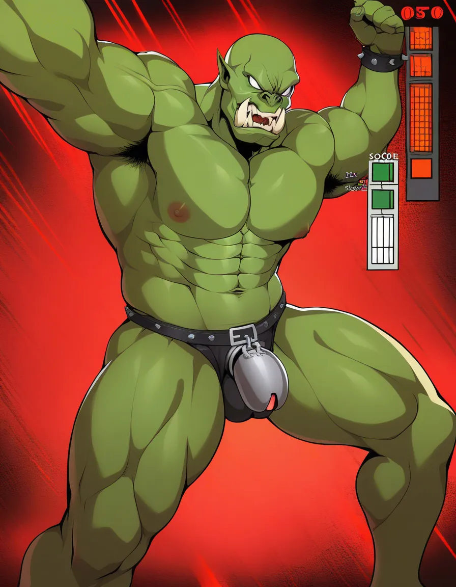 muscular orc futanari angry chastity_cage, hentai_studio_quality