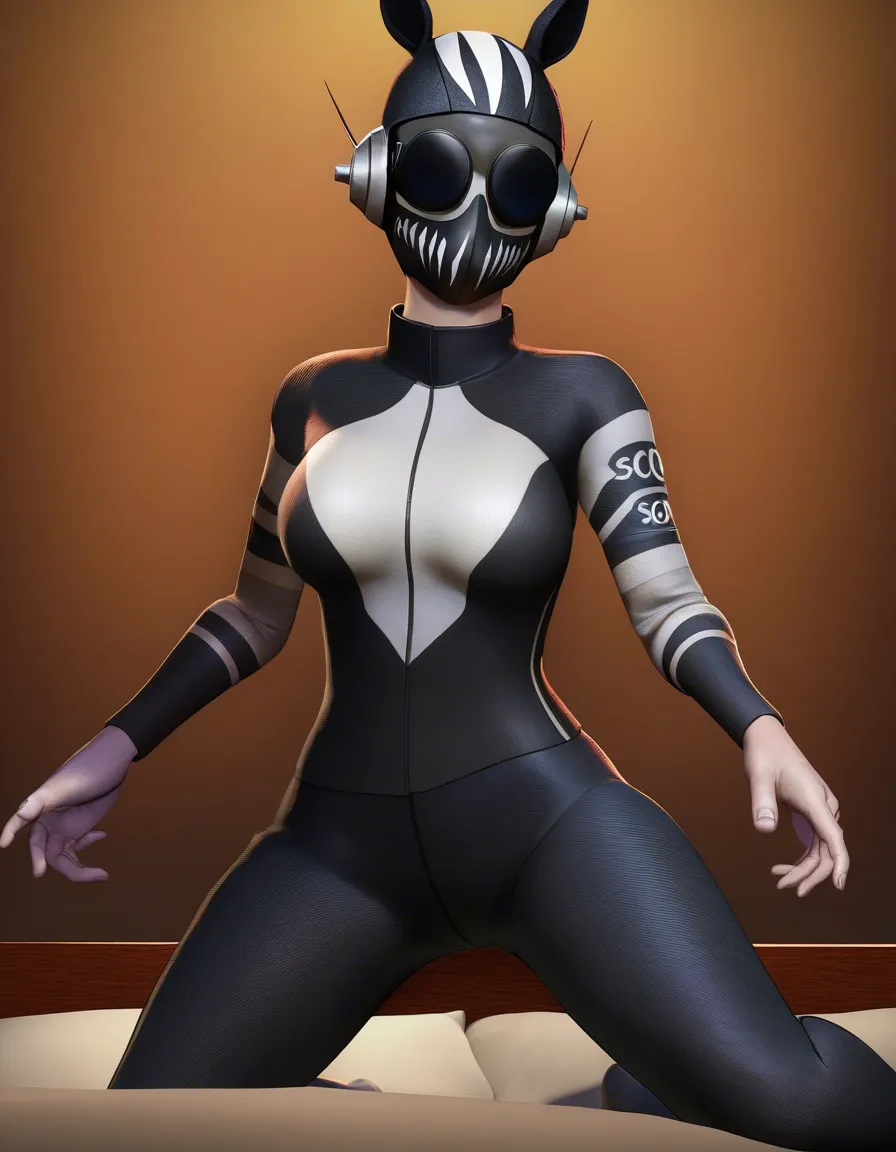 ultra detailed, solo, kneeling on bed, horse ears, military, hentai style, score_9, score_8, 3d render, octane render, subsurface scattering, ray tracing, smooth shading