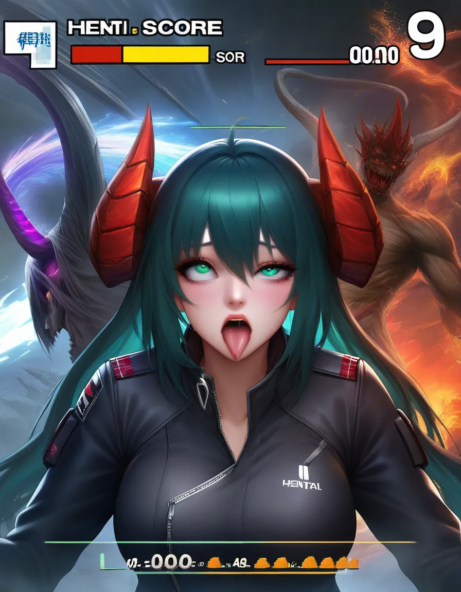 ultra HD, lifelike, demon girl, aqua_eyes ua hair, jacket, ahegao, hyperrealistic, hentai_studio_quality