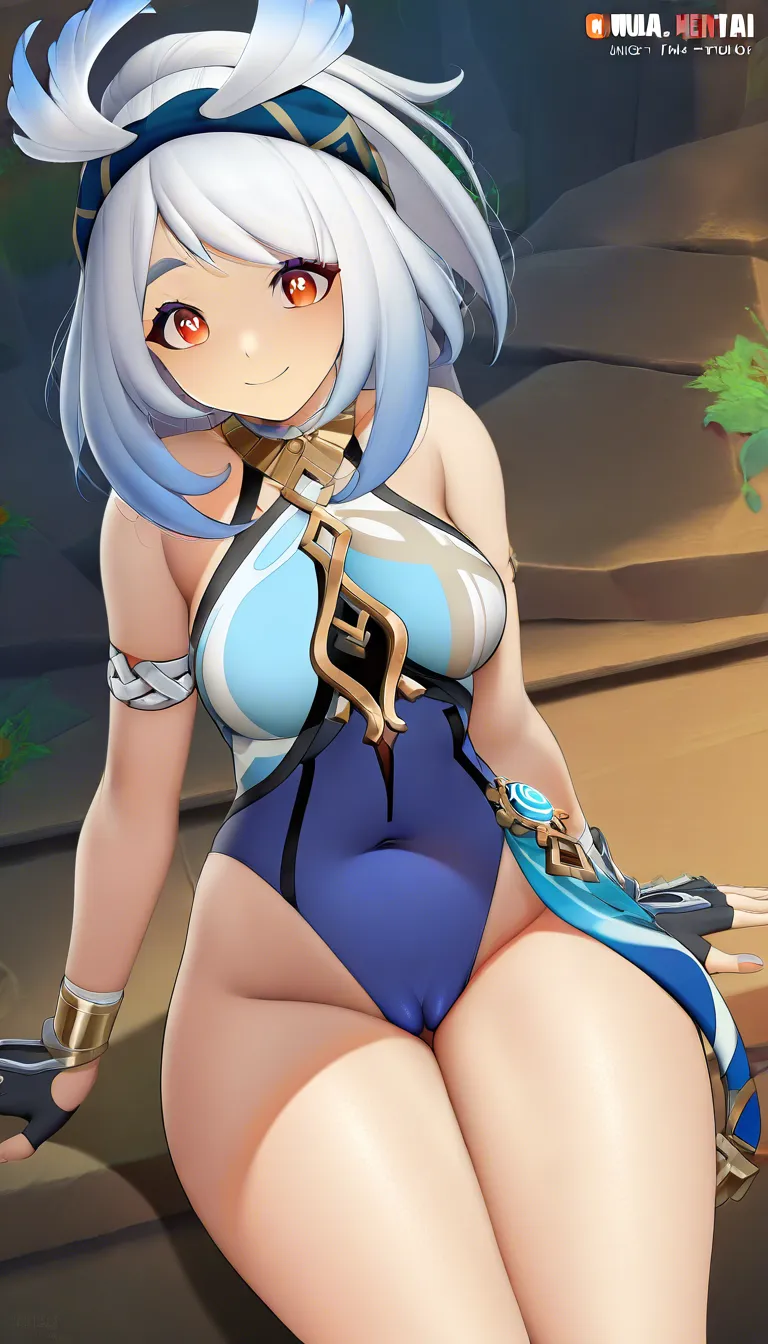 Masterpiece,  1girl,  Mualani character from genshin impact, outfit, Guider smile, Cameltoe, sitting, thighs together, lightweight body, .,,, value:0.1 for: hentai_studio_quality.,,,,,,,, hentai_studio_quality, hentai_studio_quality, hentai_studio_quality