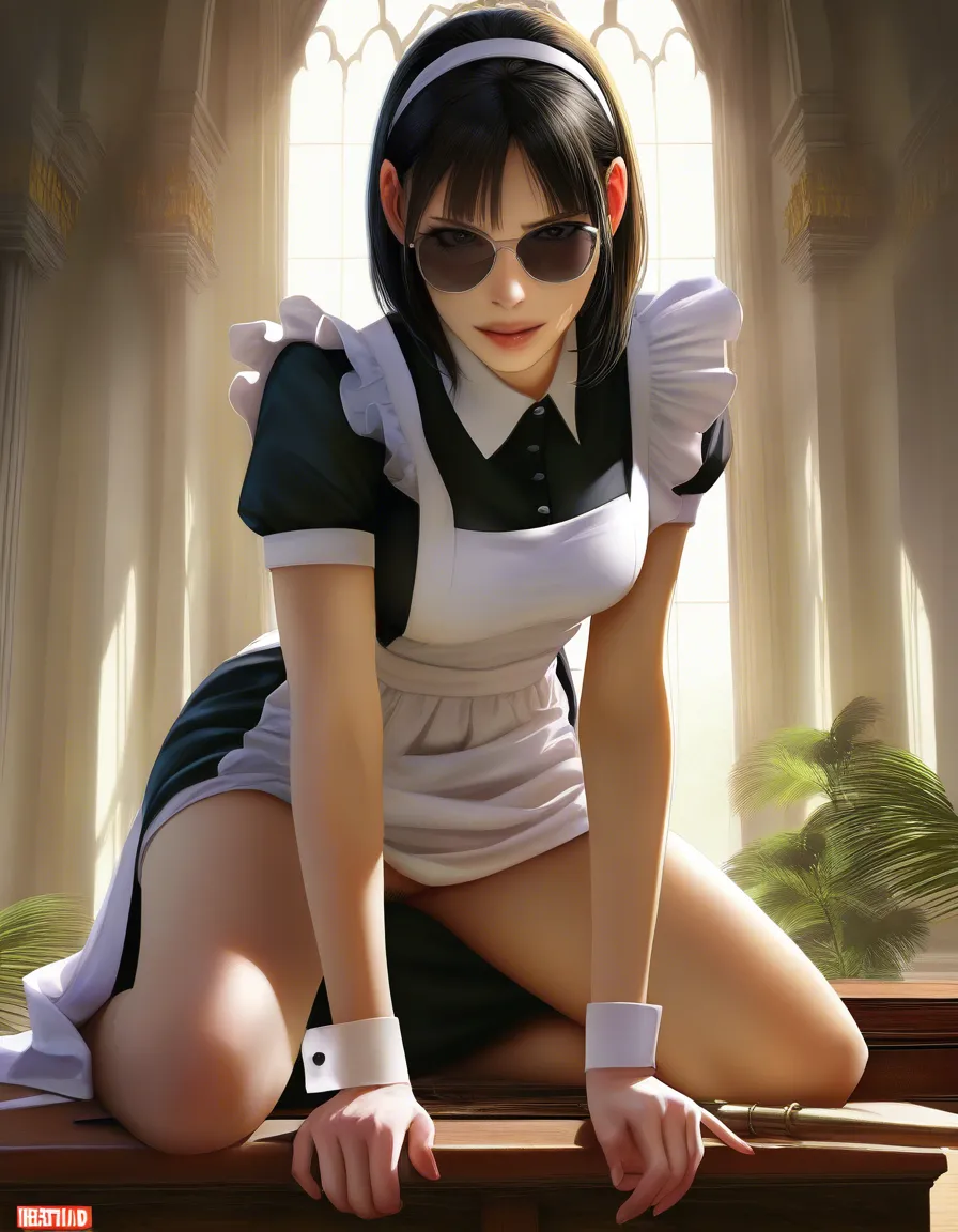 highly detailed, natural lighting, medium shot, maid, creampie, sunglasses, military, smoldering look, photorealistic, hentai_studio_quality
