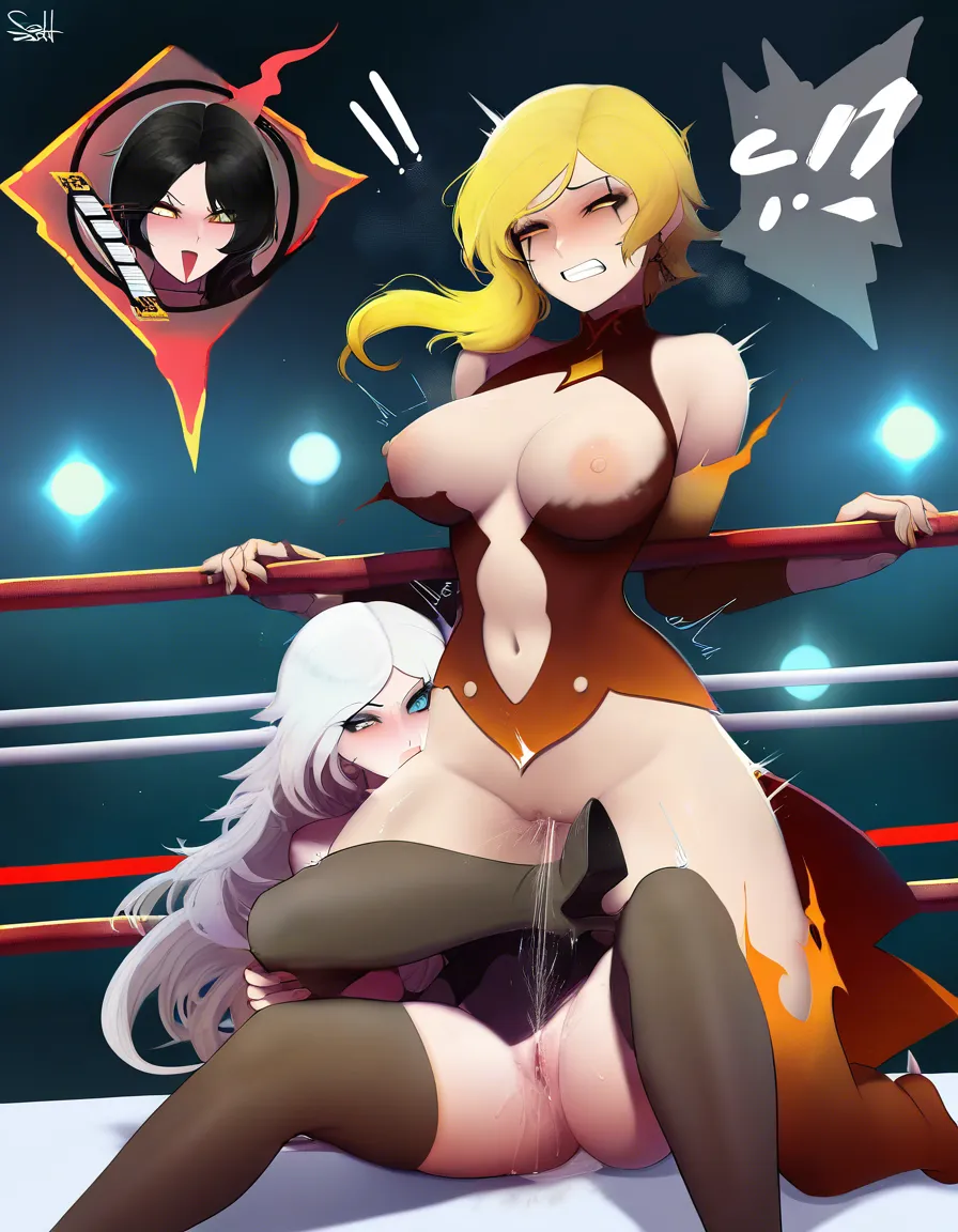 (Salem_(rwby)-white_hair_evil_smile), center_opening (@sailor_venus-blonde_hair runny_makeup) , cinder_fall_(rwby)_black_hair,  3girls yuri sex , wrestling_ring, wrestling orgasm pussy_juice, defeated, squirting , bruised, nude from_side sweat strap-on vaginal,  spitroast_position all_fours spank kneeling, strap-on oral fellatio , grabbing_another's_head,  confetti,, scratches, @sailor_venus in middle,,,,, hentai_studio_quality, hentai_studio_quality, hentai_studio_quality, hentai_studio_quality, hentai_studio_quality, hentai_studio_quality, hentai_studio_quality