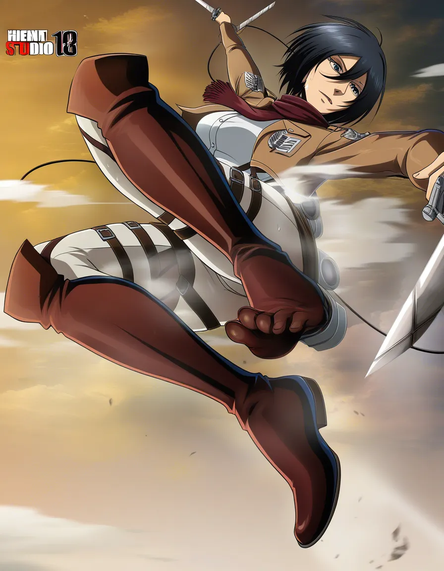 @mikasa_ackerman god foot foot_focus sweat foot mikasa ackraman from attack on titan /masterpiece, hentai_studio_quality