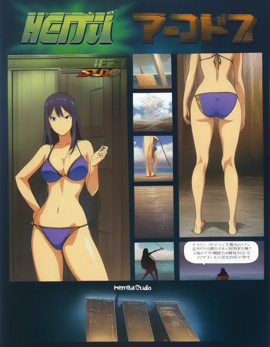 ultra detailed shading, 1girl, standing, bikini, facesitting, smoldering look, manga panel look, hentai_studio_quality