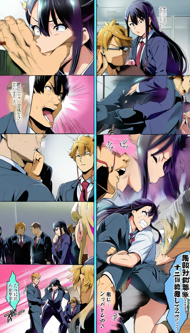 (masterpiece), (best quality), (ultra-detailed), rich colors, natural skin tones, professional manga artist style, manga page, multi-panel layout, professional composition, polished and detailed digital illustration, art by Takeda Hiromitsu, 1 man, high school student, aroused, aggressive, NTR, vaginal penetration, thrusting, breast fondling, creampie, 1 woman, married woman, sensitive, bashful, clothes opened, panting intensely, disheveled, sweaty skin, legs spread, peak of pleasure, ecstasy, fellatio, living room sofa, Japanese sound effects, Japanese speech bubbles, hentai_studio_quality