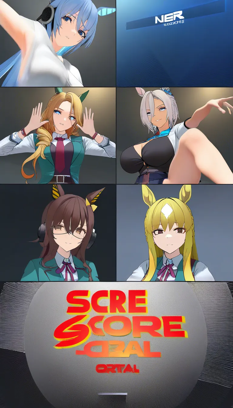 ultra detailed shading, 3girls, arms up, spread legs, horse ears, blonde hair, on kita_high_school_uniform , manga panel look, score_9, score_8, 3d render, octane render, subsurface scattering, ray tracing, smooth shading