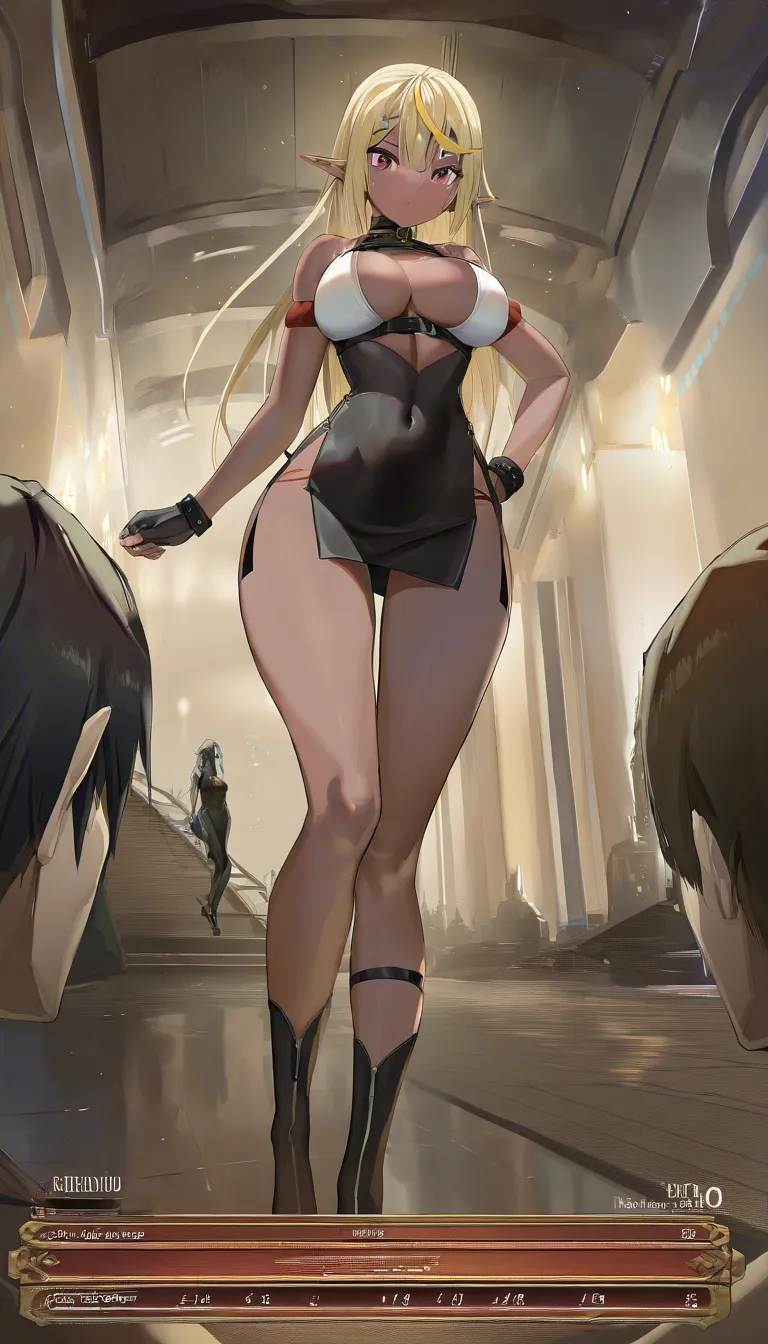 Studio quality, 8k, uhd, sharp focus, Masterpiece highly detailed, 1girl , 2boys, we can see short slim short, narrow_waist dark elf chloe girl from Kuroinu Hentai, Dark elf Chloe, blonde dark elf from Kuroinu, she has skinny figure, side long ponytail, pointy ears, large hoop_earrings, she has her signature costume with dark micro_bikini panties_aside, is naked, breasts_out, female nipples, open legs, lap sitting Getting fucked in pussy, holding on legs holding hips, pussy sex pussy_juice , hard sex, pussy sex, cowgirl_position, on_stomach pressing chest on male, big green orc, two orcs, double penetration, ass sex, anal, anal sex, size_difference, green large_penis, veiny_penis, deep penetration, hard sex, cum, , blushIng, garrison